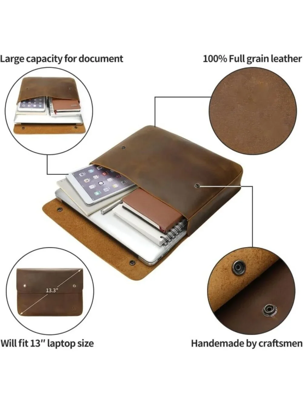 Spacious Leather Document Organizer & Portfolio Case for 13